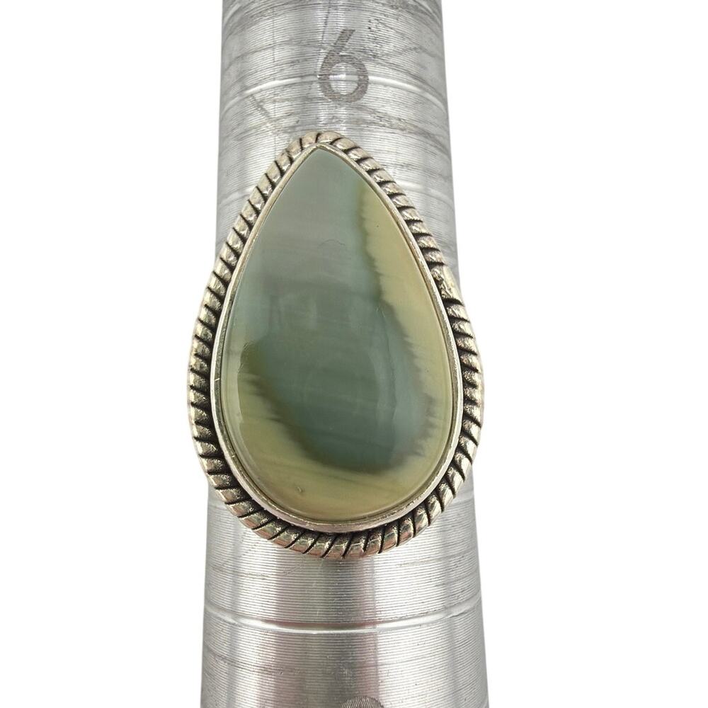 Teardrop Imperial Jasper Twisted Rope Sterling Silver Statement Ring Size 7.5